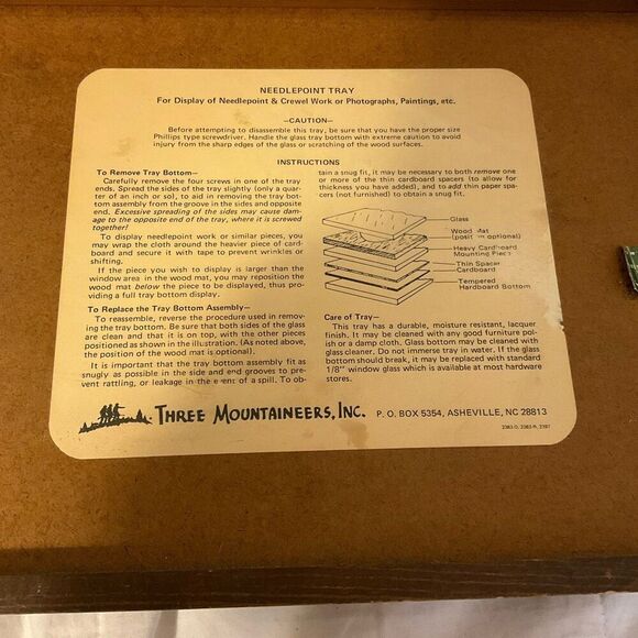 Vintage Cardinal Glass Topped Wood Needlepoint Tray with Handles by Three Mounta - Picture 11 of 11